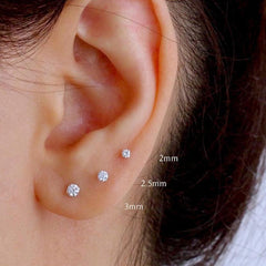 Sterling Silver Rhodium Finish Round Cubic Zirconia Stud Earring - JewelryAffairs