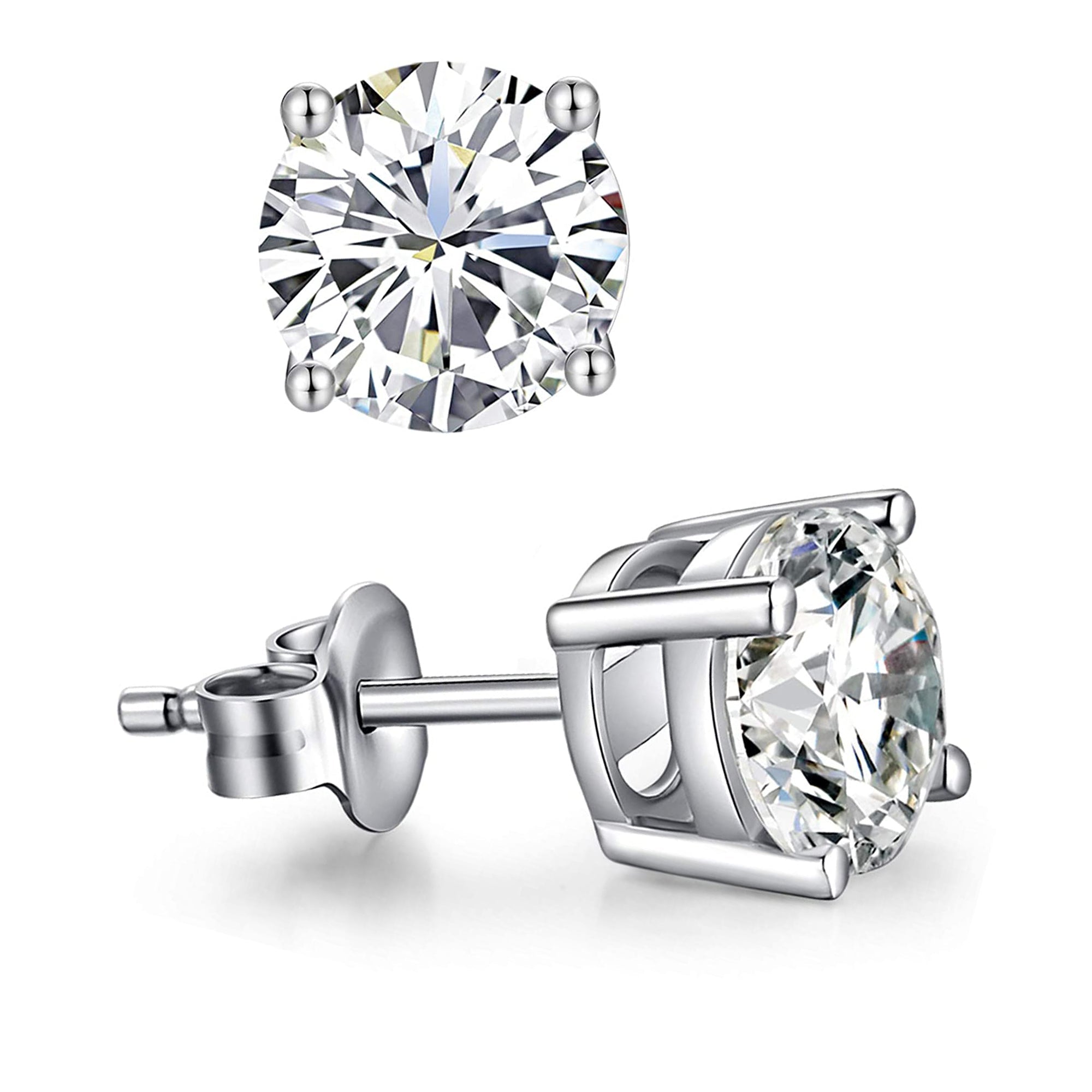 Sterling Silver Rhodium Finish Round Cubic Zirconia Stud Earring - JewelryAffairs