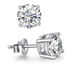 Sterling Silver Rhodium Finish Round Cubic Zirconia Stud Earring - JewelryAffairs