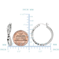 Sterling Silver Rhodium Finish Shiny Diamond Cut Finish Wavy Round Hoop Earrings - JewelryAffairs