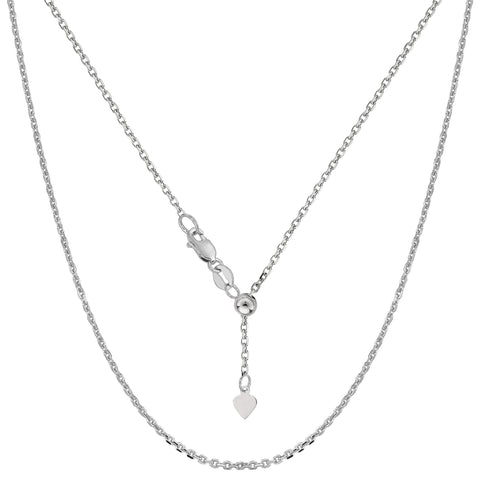 Sterling Silver Rhodium Plated 22" Sliding Adjustable Cable Chain Necklace, 1.5mm