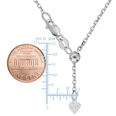 Sterling Silver Rhodium Plated 22" Sliding Adjustable Cable Chain Necklace, 1.5mm