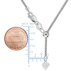Sterling Silver Rhodium Plated 22" Sliding Adjustable Popcorn Chain Necklace, 1.5mm