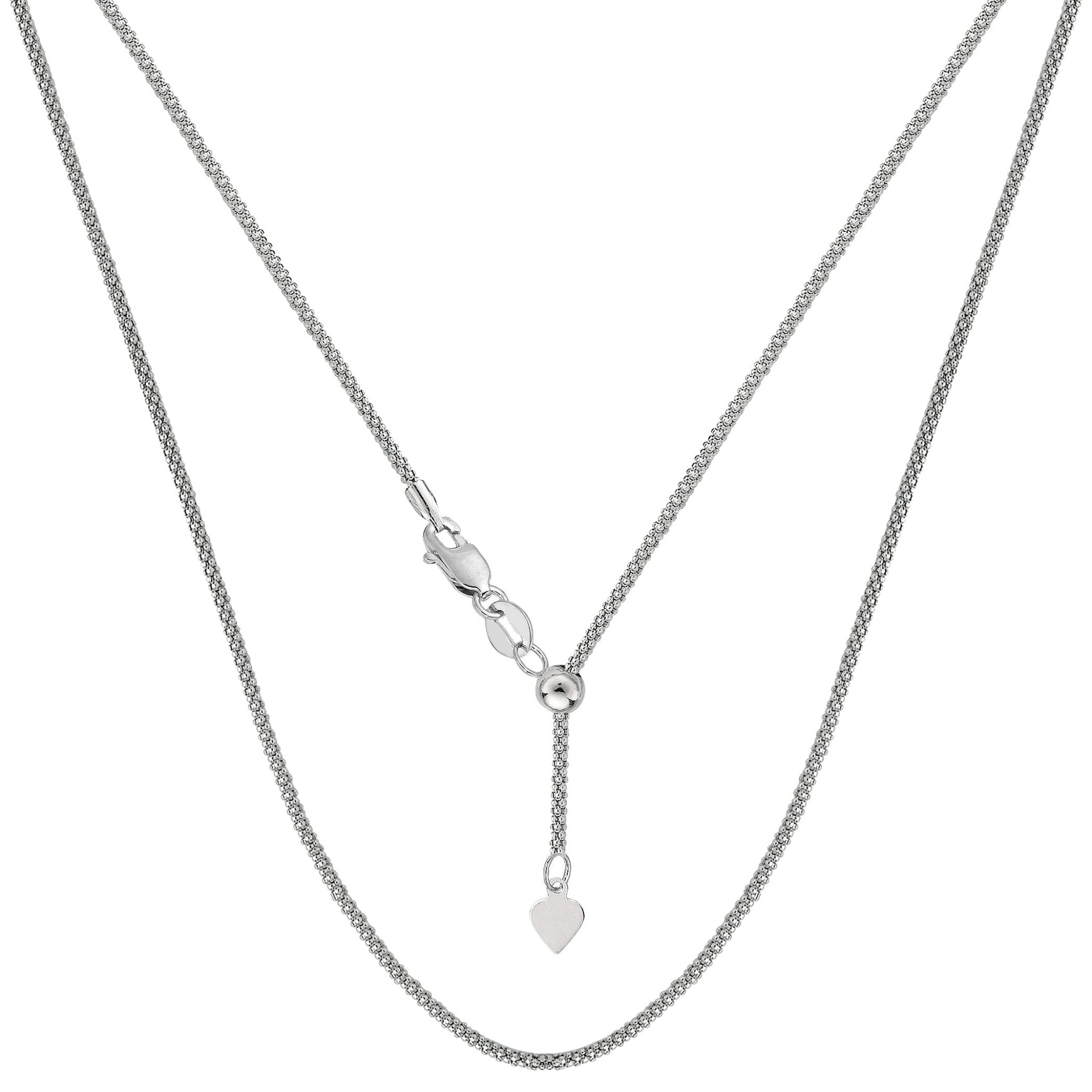 Sterling Silver Rhodium Plated 22" Sliding Adjustable Popcorn Chain Necklace, 1.5mm