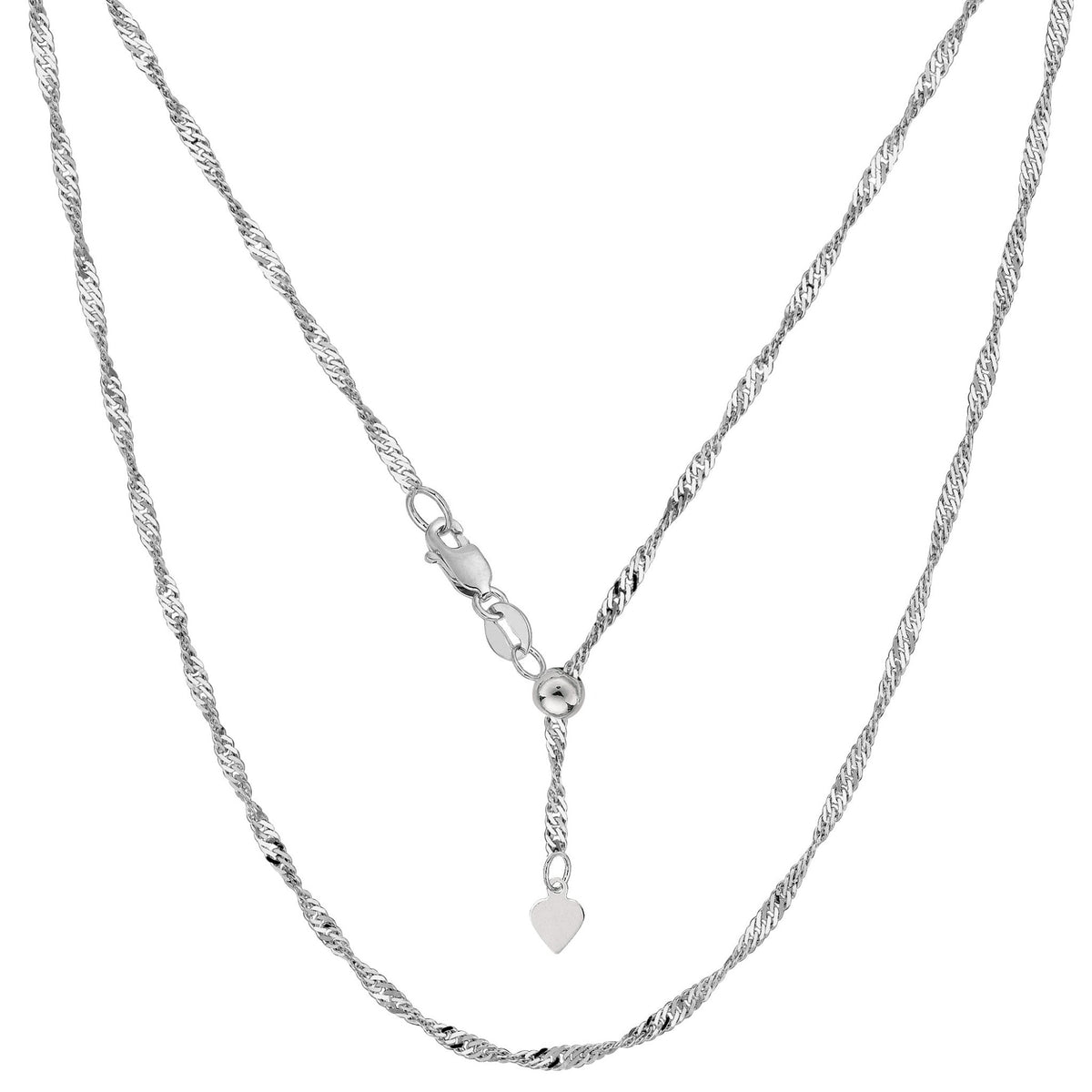 Sterling Silver Rhodium Plated 22" Sliding Adjustable Singapore Chain Necklace, 1.5mm