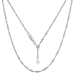Sterling Silver Rhodium Plated 22" Sliding Adjustable Singapore Chain Necklace, 1.5mm