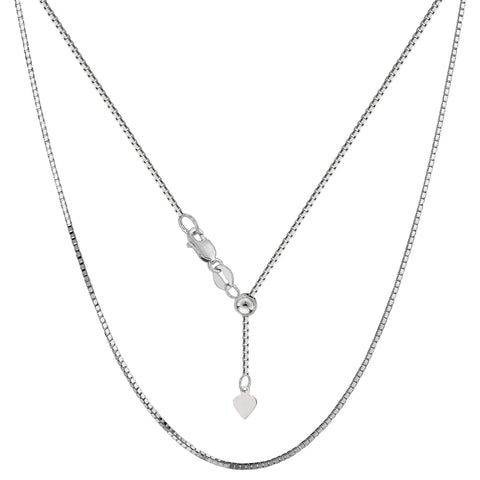 Sterling Silver Rhodium Plated Adjustable Box Chain Necklace, 0.8mm, 22"