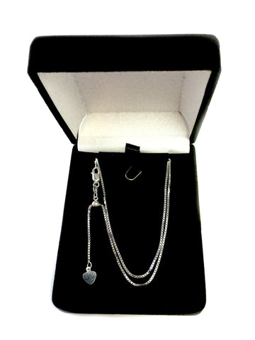 Sterling Silver Rhodium Plated Adjustable Box Chain Necklace, 0.8mm, 22"