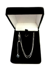 Sterling Silver Rhodium Plated Adjustable Box Chain Necklace, 0.8mm, 22"