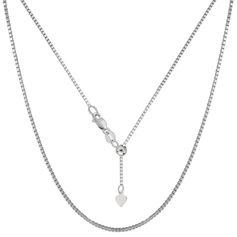Sterling Silver Rhodium Plated Adjustable Box Chain Necklace, 1,2mm, 22"