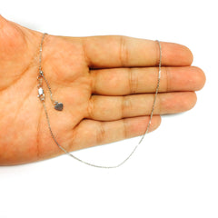 Sterling Silver Rhodium Plated Adjustable Cable Chain Necklace, 0.9mm, 22"