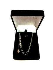 Sterling Silver Rhodium Plated Adjustable Cable Chain Necklace, 0.9mm, 22"