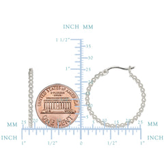 Sterling Silver Rhodium Plated Beaded Tube Round Hoop Earrings - JewelryAffairs
