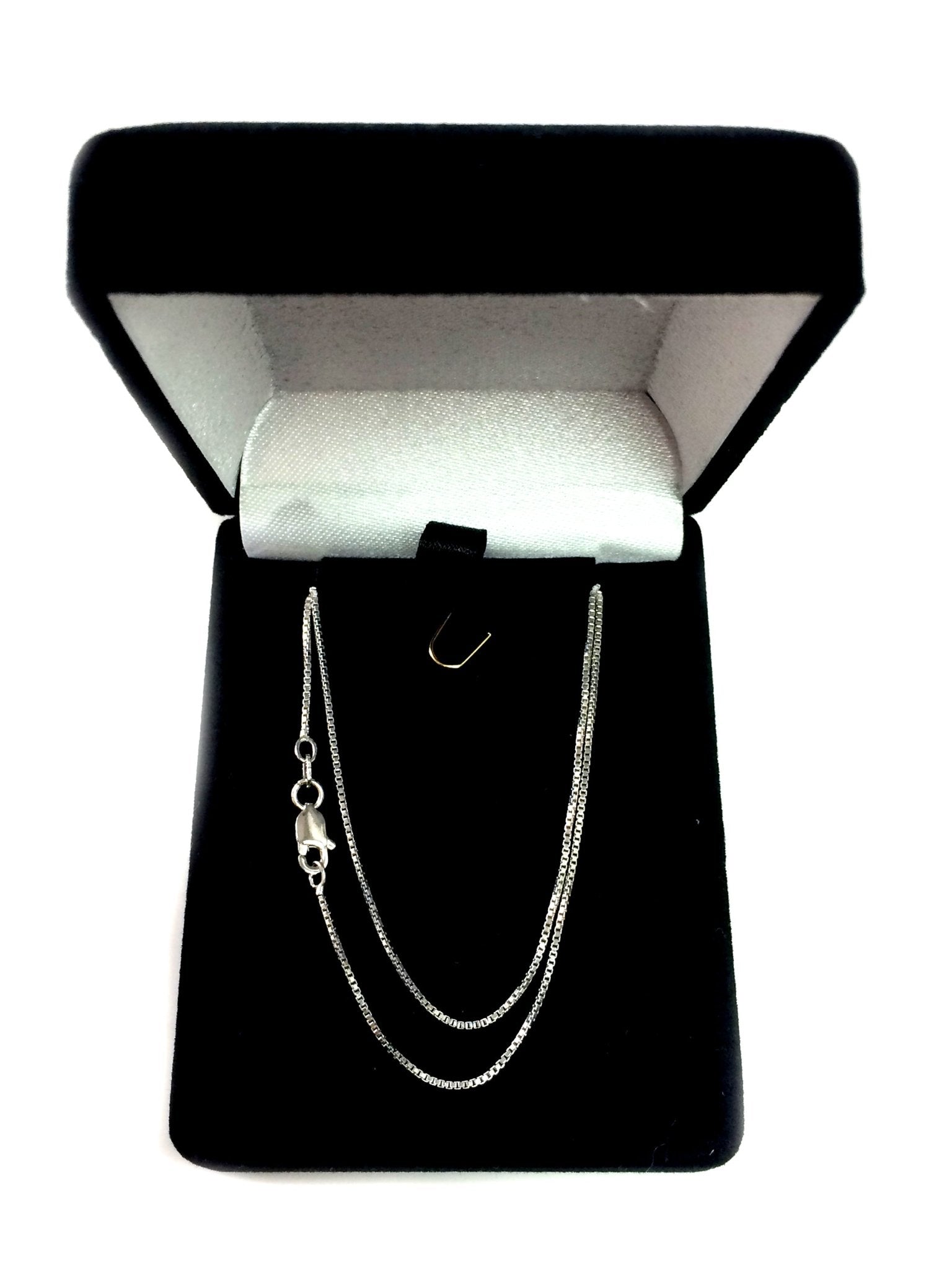 Sterling Silver Rhodium Plated Box Chain Necklace, 0.9mm