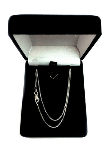 Sterling Silver Rhodium Plated Box Chain Necklace, 0.9mm