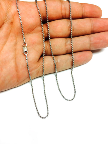 Sterling Silver Rhodium Plated Diamond Cut Rope Chain Necklace, 1.4mm