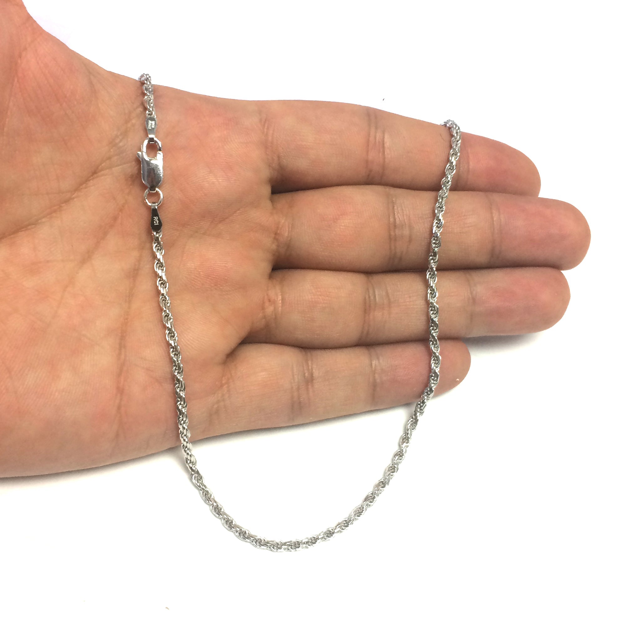 Sterling Silver Rhodium Plated Diamond Cut Rope Chain Necklace, 2.2mm