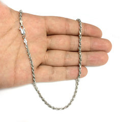 Sterling Silver Rhodium Plated Diamond Cut Rope Chain Necklace, 2.9mm
