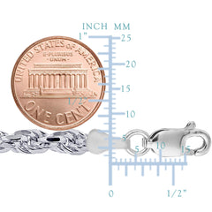 Sterling Silver Rhodium Plated Diamond Cut Rope Chain Necklace, 5.7mm