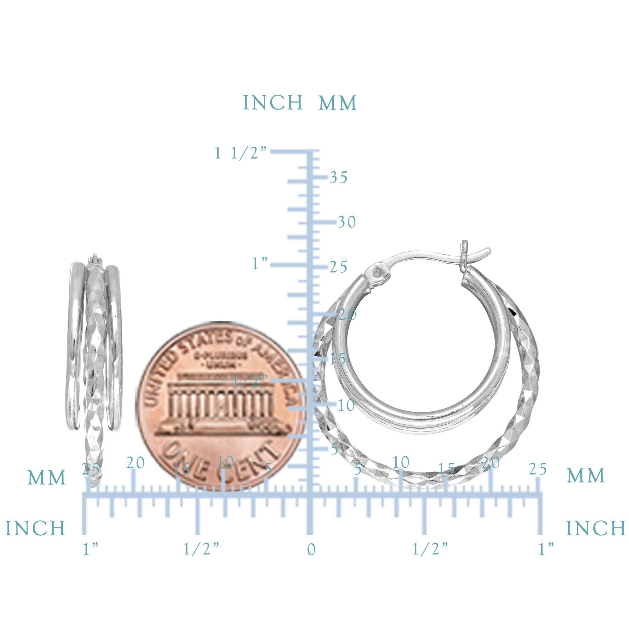 Sterling Silver Rhodium Plated Double Open Circle Round Hoop Earrings, Diameter 25mm - JewelryAffairs