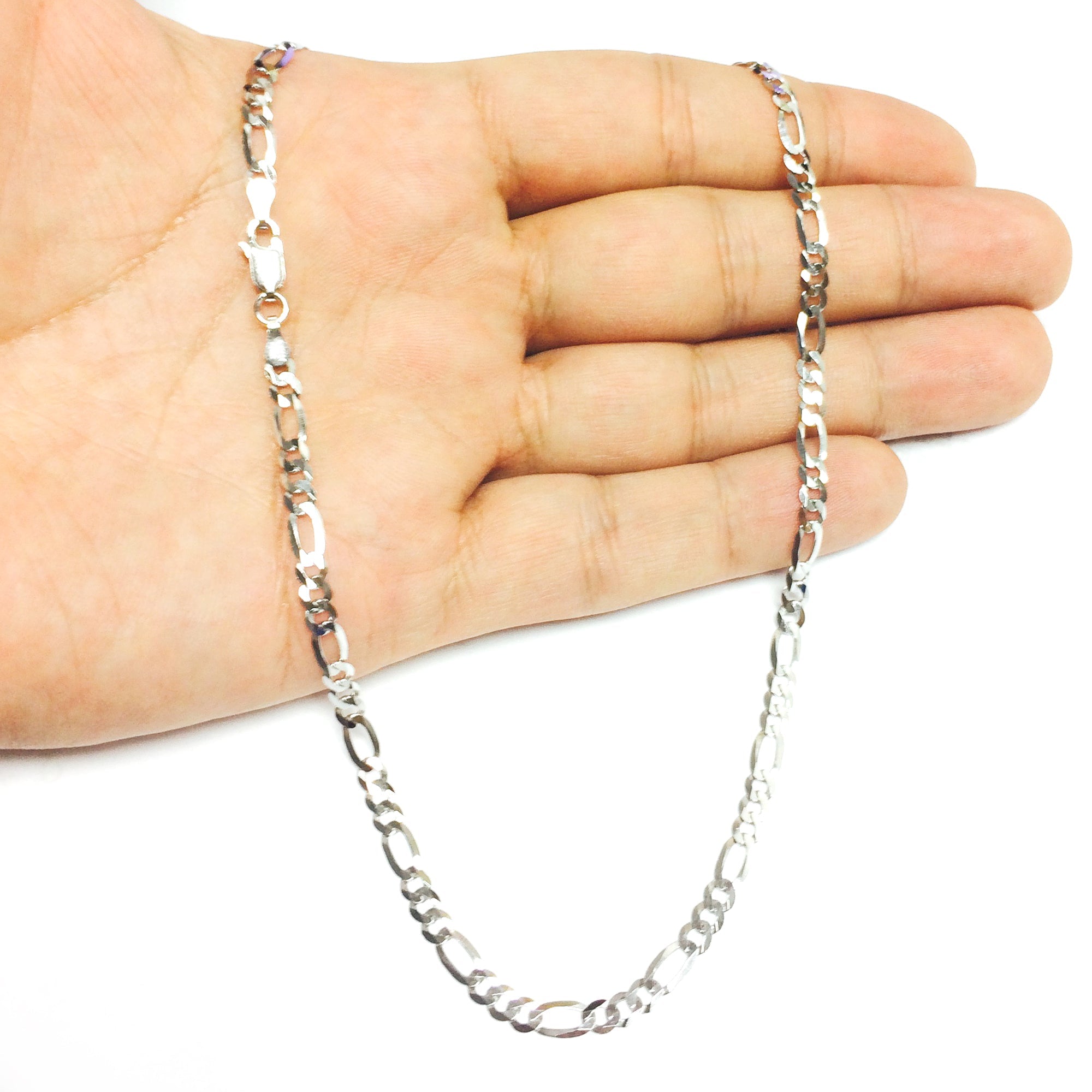 Sterling Silver Rhodium Plated Figaro Chain Necklace, 3.7mm