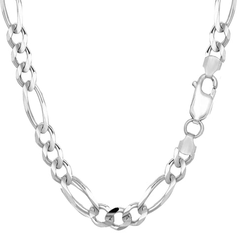 Sterling Silver Rhodium Plated Figaro Chain Necklace, 7.0mm