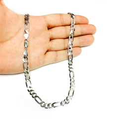 Sterling Silver Rhodium Plated Figaro Chain Necklace, 7.0mm