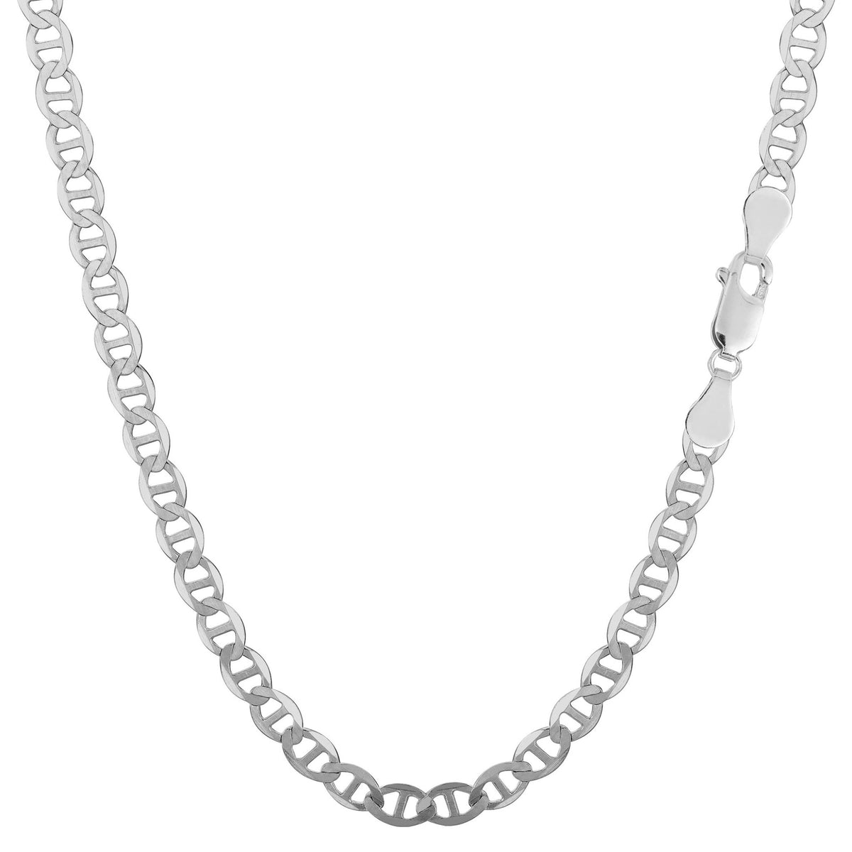 Sterling Silver Rhodium Plated Flat Mariner Chain Necklace, 3.5mm
