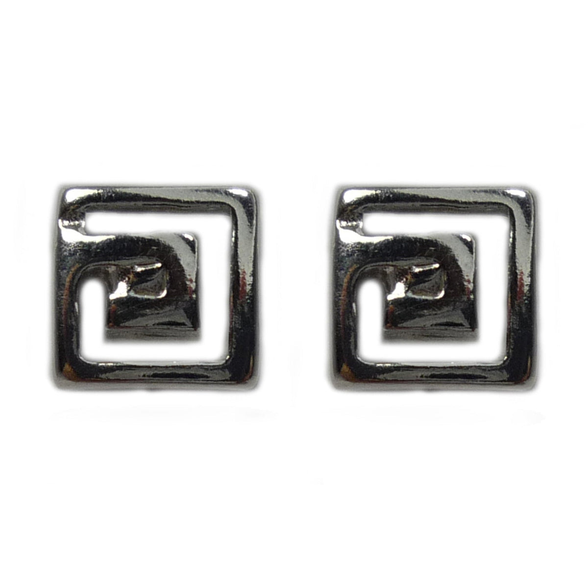 Sterling Silver Rhodium Plated Greek Meandros Key Stud Earrings, 5 x 5mm - JewelryAffairs