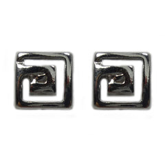 Sterling Silver Rhodium Plated Greek Meandros Key Stud Earrings, 5 x 5mm - JewelryAffairs