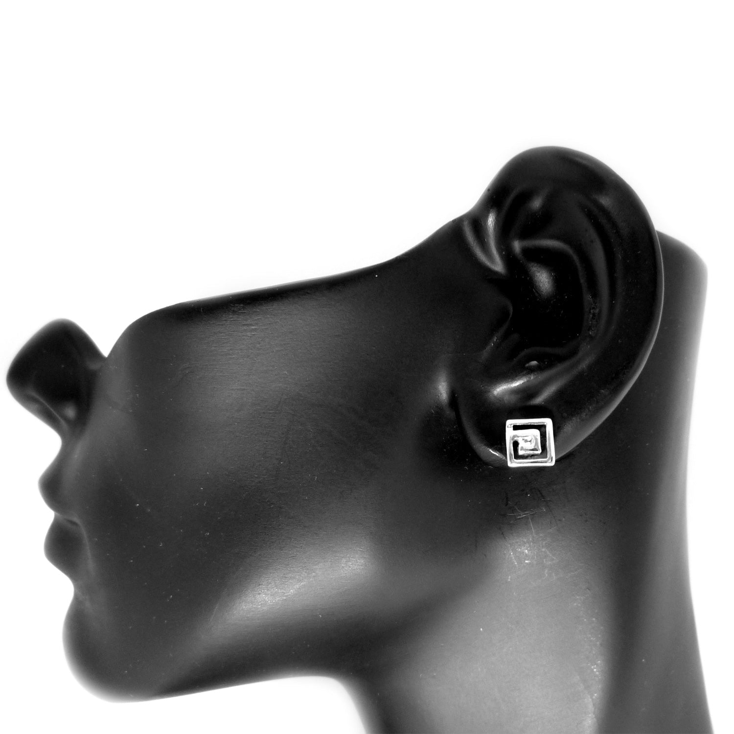 Sterling Silver Rhodium Plated Greek Meandros Key Stud Earrings, 5 x 5mm - JewelryAffairs
