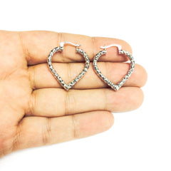 Sterling Silver Rhodium Plated Heart Shape Hoop Earrings, Diameter 25mm - JewelryAffairs