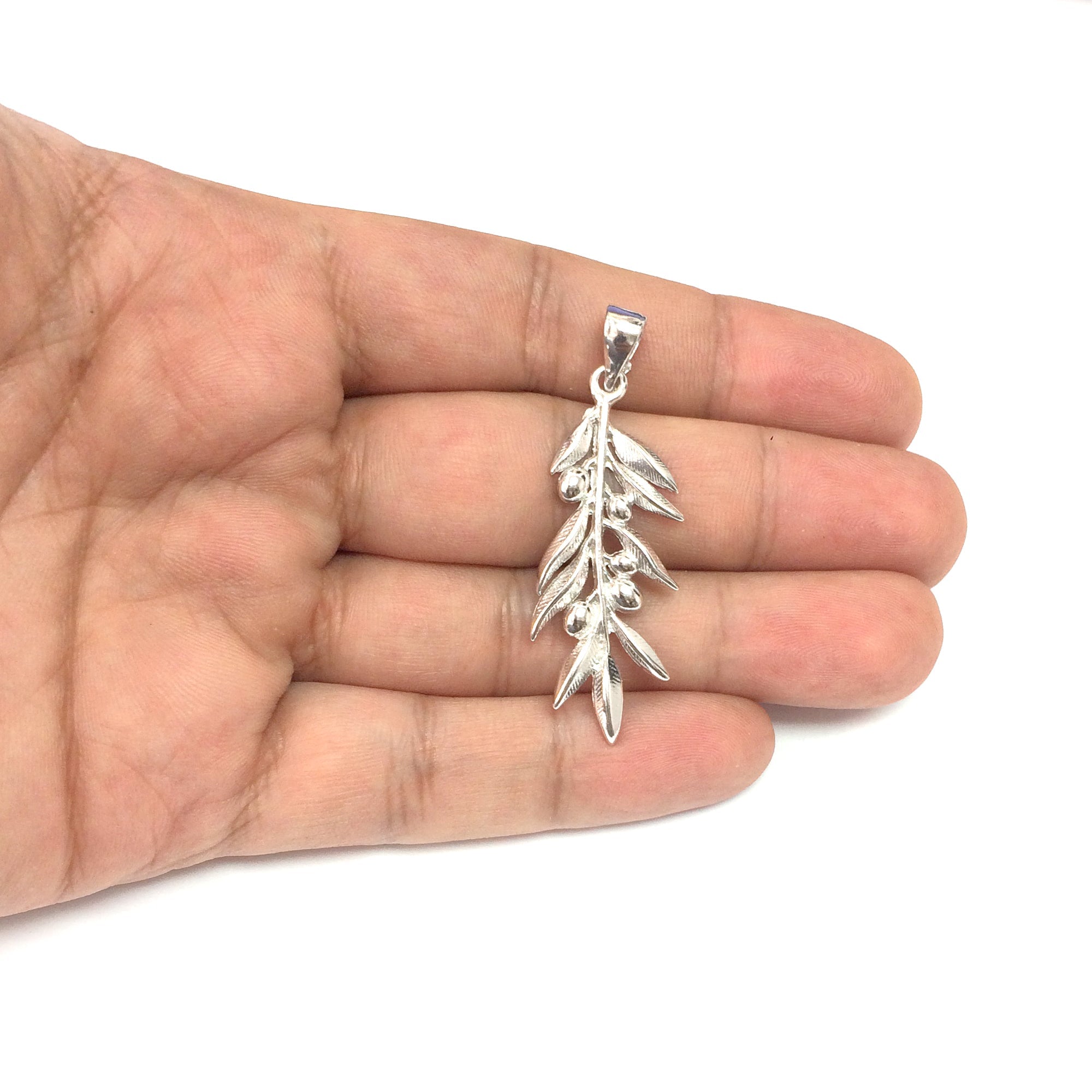 Sterling Silver Rhodium Plated Olive Brunch Pendant - JewelryAffairs