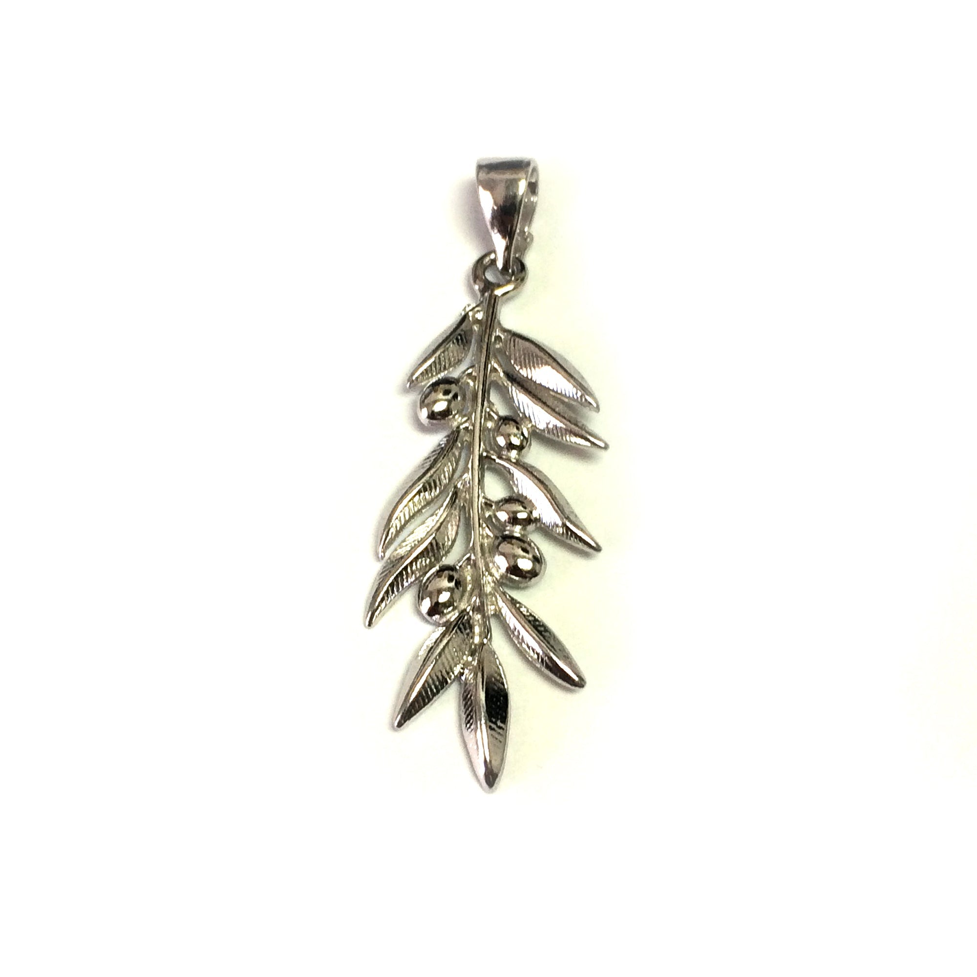 Sterling Silver Rhodium Plated Olive Brunch Pendant - JewelryAffairs