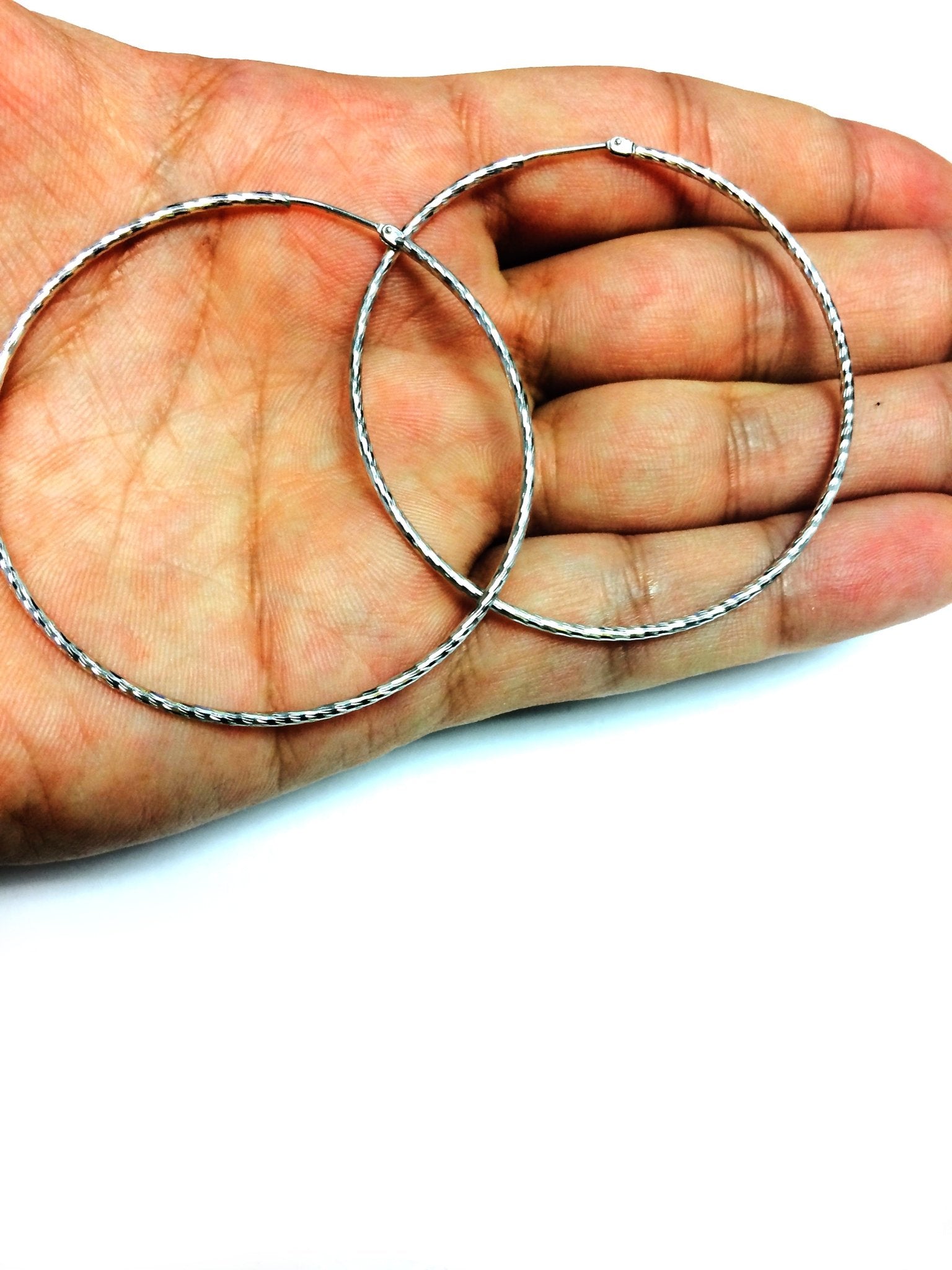 Sterling Silver Rhodium Plated Round Hoop Earrings - JewelryAffairs