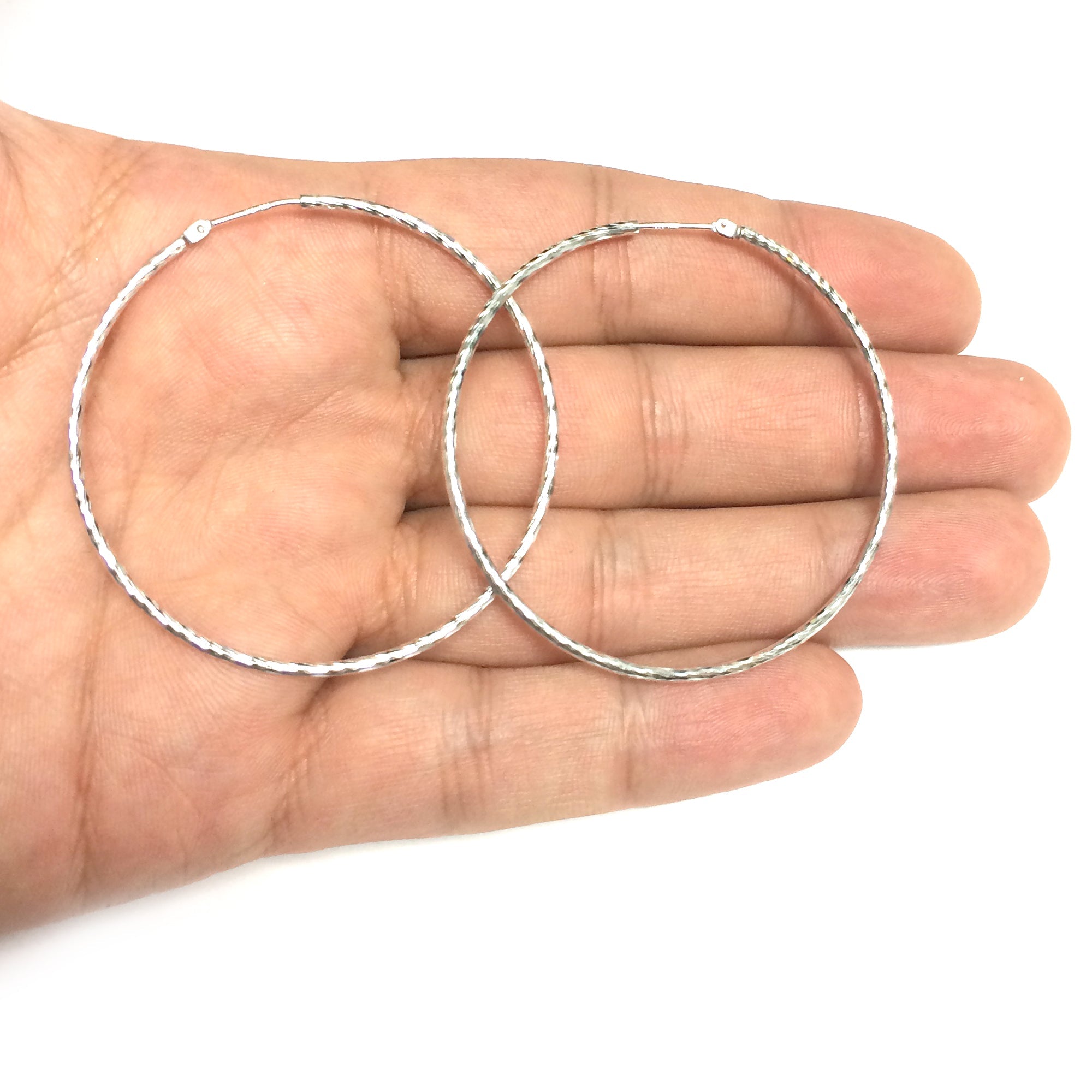 Sterling Silver Rhodium Plated Round Hoop Earrings - JewelryAffairs