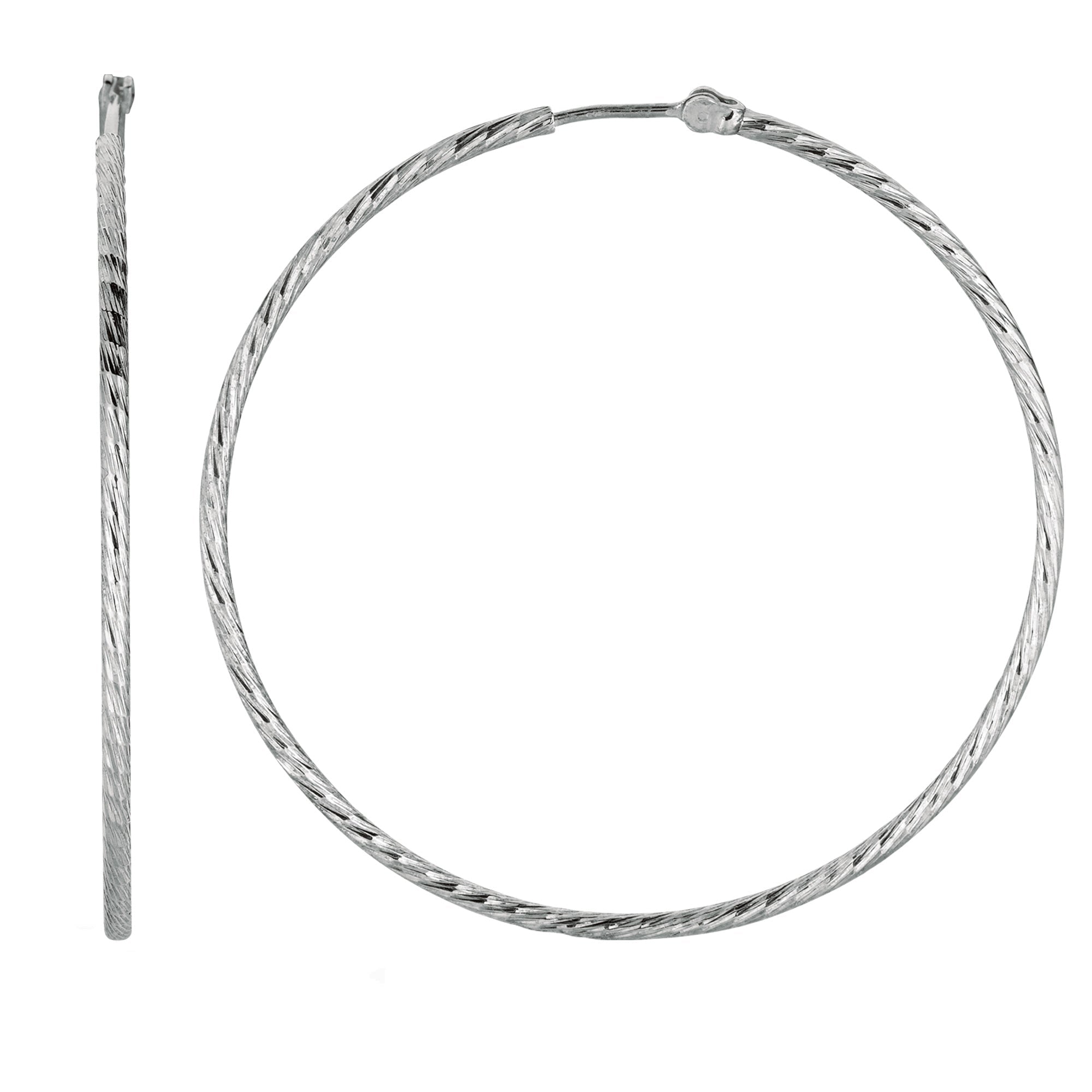 Sterling Silver Rhodium Plated Round Hoop Earrings - JewelryAffairs