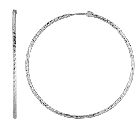 Sterling Silver Rhodium Plated Round Hoop Earrings