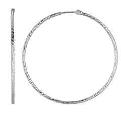 Sterling Silver Rhodium Plated Round Hoop Earrings - JewelryAffairs