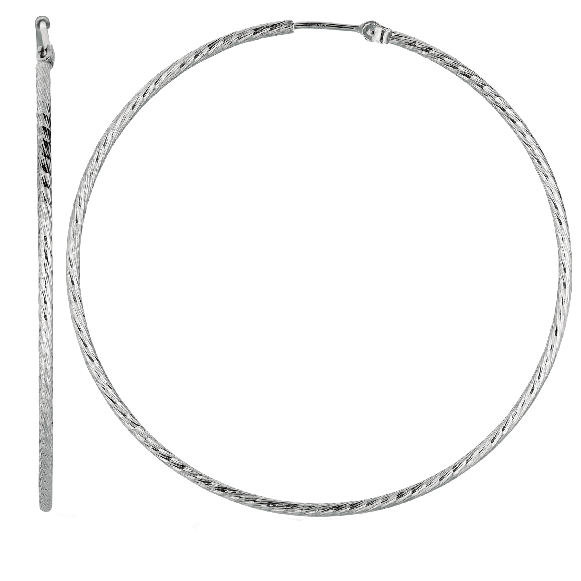 Sterling Silver Rhodium Plated Round Hoop Earrings - JewelryAffairs