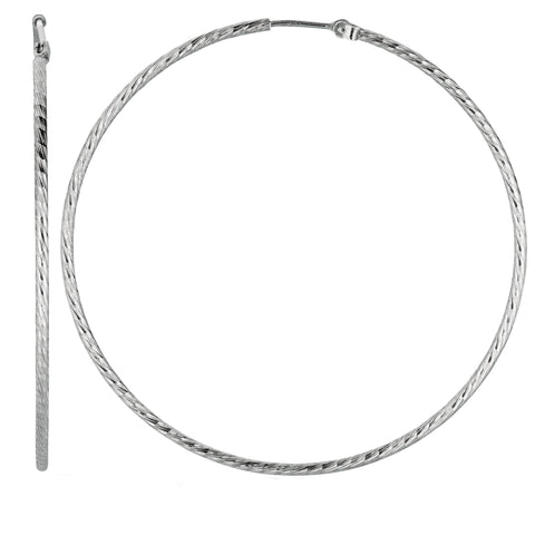 Sterling Silver Rhodium Plated Round Hoop Earrings