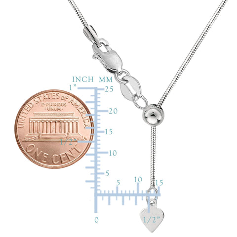 Sterling Silver Rhodium Plated Sliding Adjustable Snake Chain, 22"