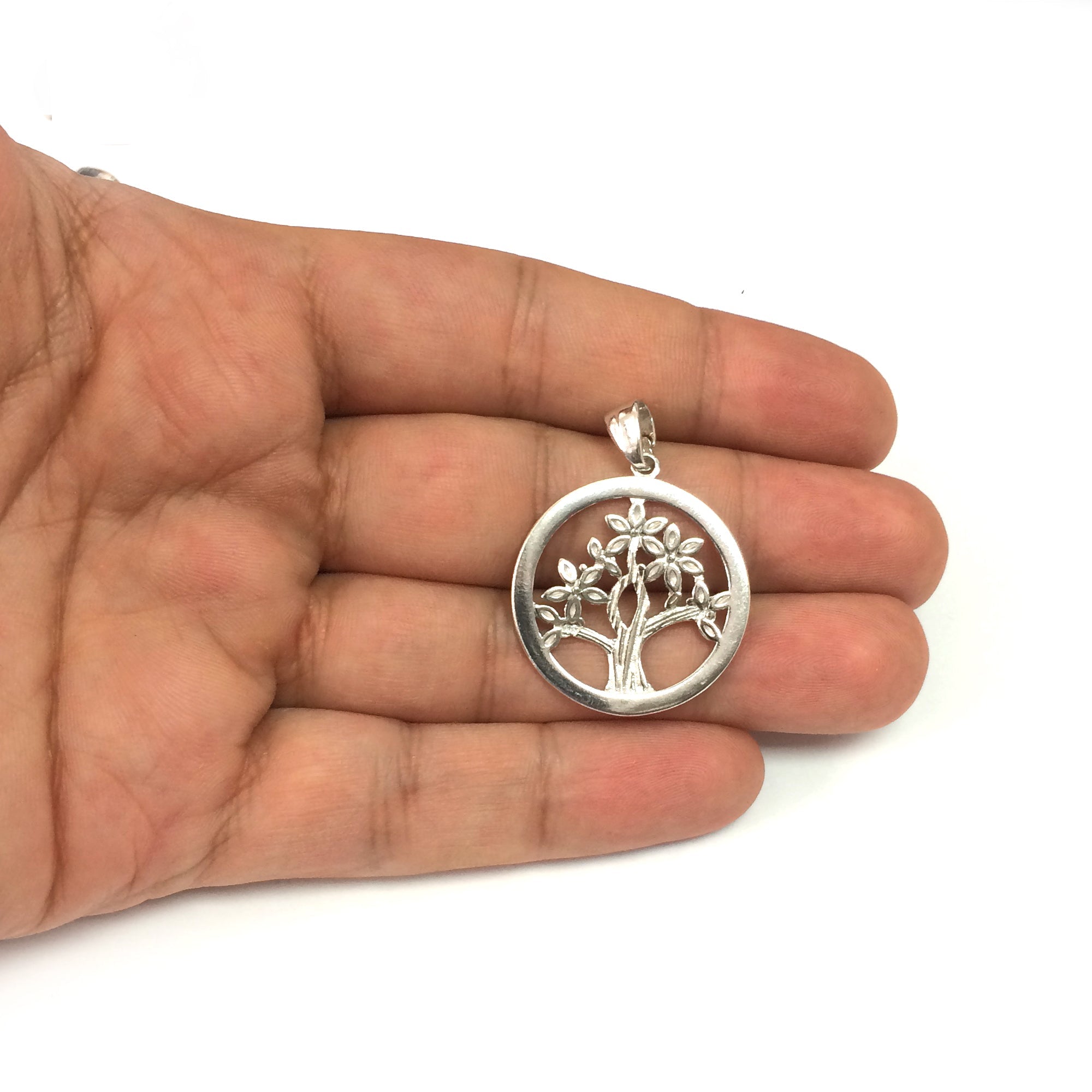 Sterling Silver Rhodium Plated Tree Of Life Pendant - JewelryAffairs