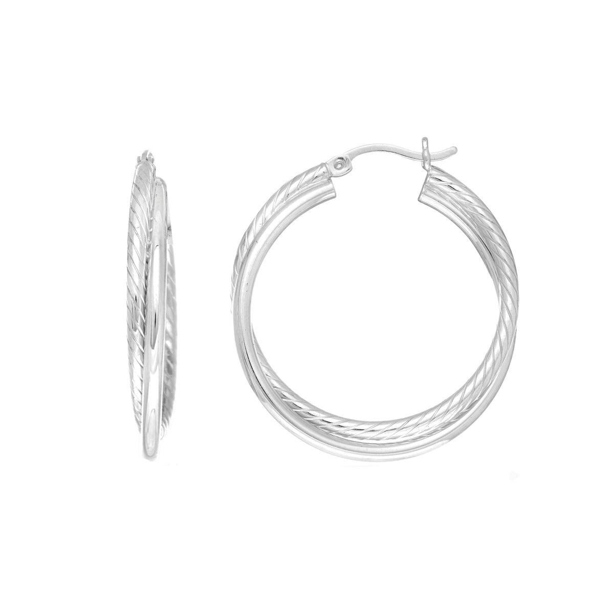 Sterling Silver Rhodium Plated Twisted Tube Round Hoop Earrings, Diameter 30mm - JewelryAffairs