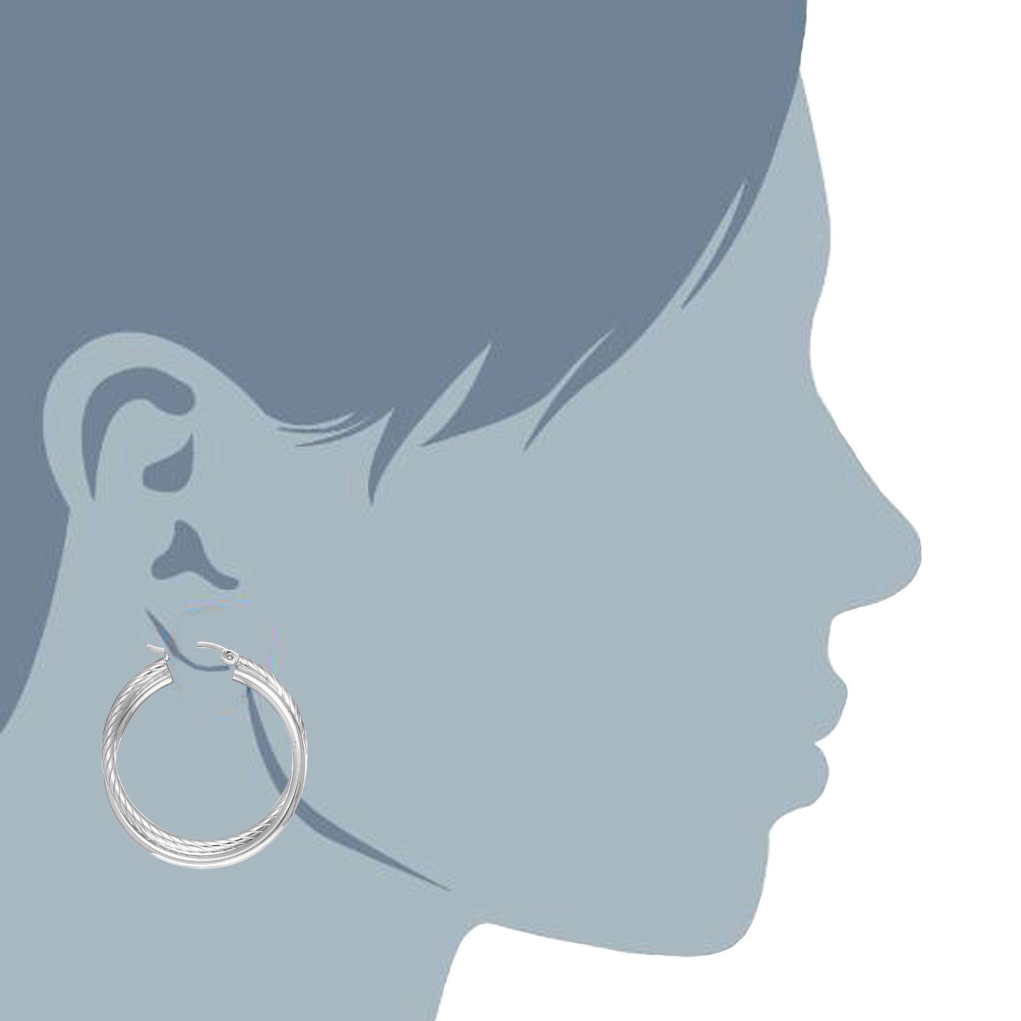 Sterling Silver Rhodium Plated Twisted Tube Round Hoop Earrings, Diameter 30mm - JewelryAffairs