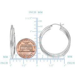 Sterling Silver Rhodium Plated Twisted Tube Round Hoop Earrings, Diameter 30mm - JewelryAffairs
