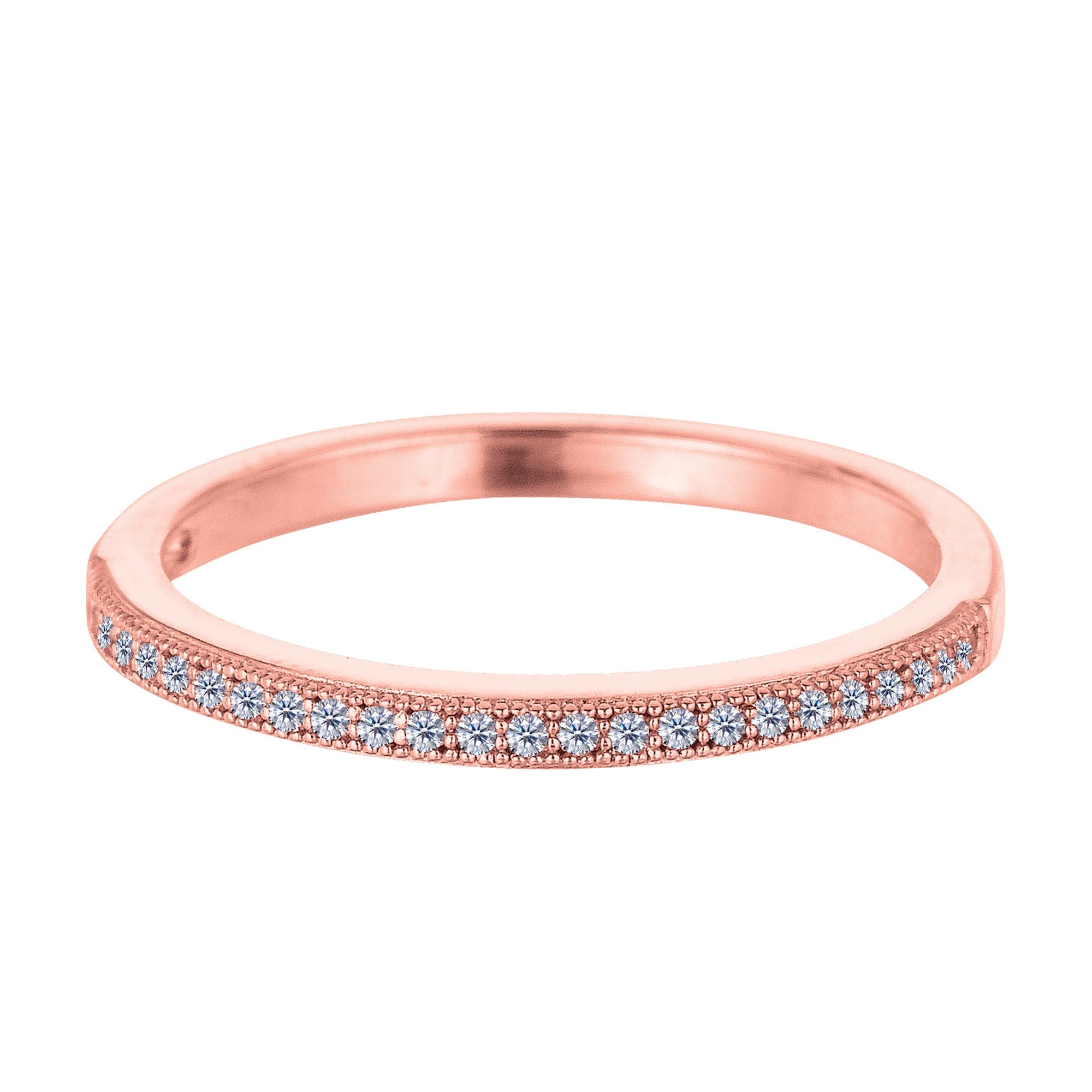 Sterling Silver Rose Tone Finish Milgrain Stackable Ring With Pave' Set Cz Stones - JewelryAffairs