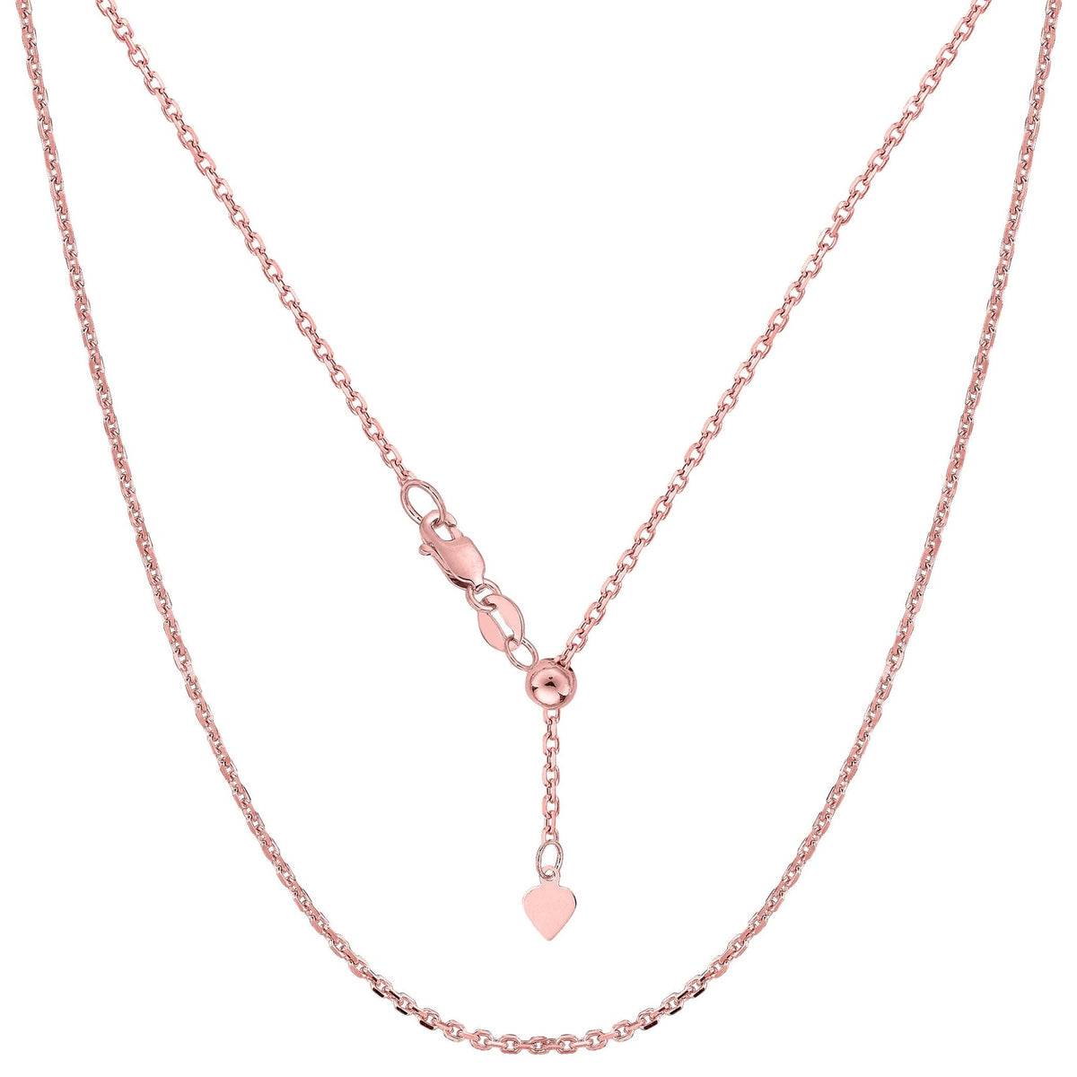Sterling Silver Rose Tone Plated 22" Sliding Adjustable Cable Chain Necklace, 1.5mm