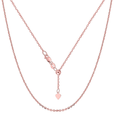 Sterling Silver Rose Tone Plated 22" Sliding Adjustable Cable Chain Necklace, 1.5mm