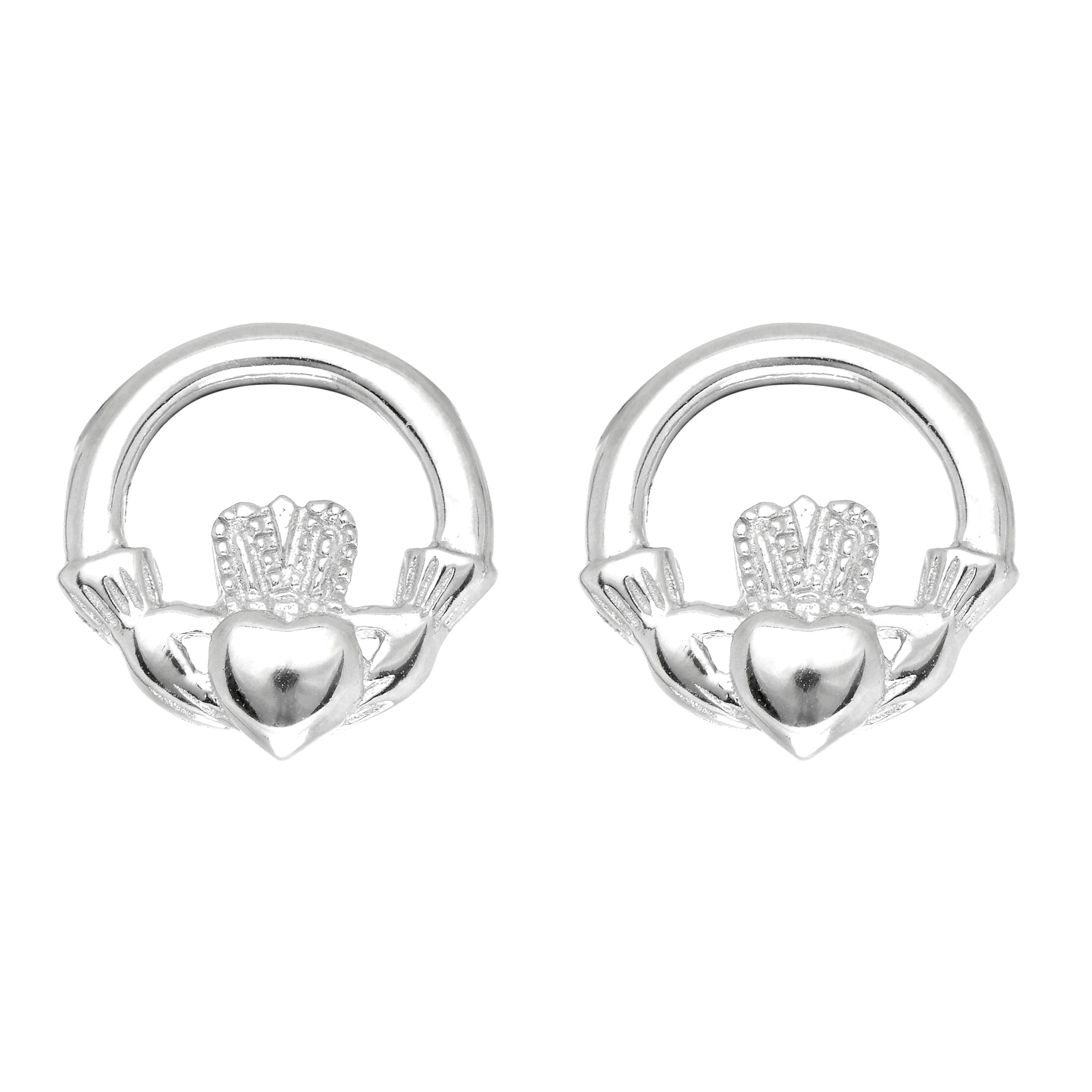 Sterling Silver Round Claddagh Stud Earrings - JewelryAffairs